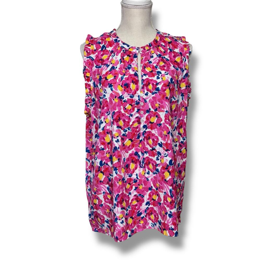 Time and Tru Pink Floral Sleeveless Blouse Size Large